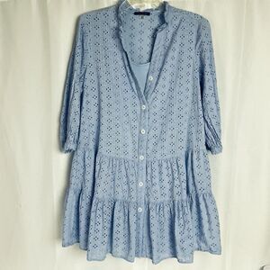 Tommy Hilfiger Blue Eyelet Tiered Shirt Dress Sz 4 Lined Easter Spring Ruffles
